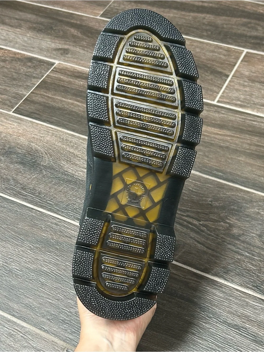 Dr. Martens Black Hardie II Boots with Yellow Stitching